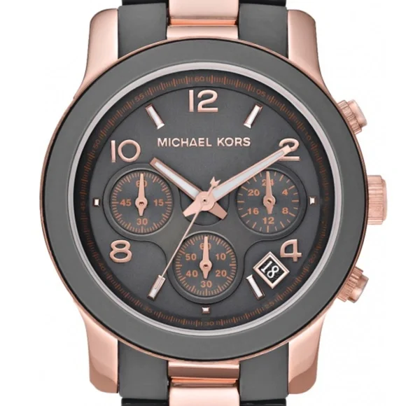 MK 5465 runway gray and rose gold silicone watch. Michael Kors Runway Chronograph Quartz Grey Dial Ladies  main image 2
